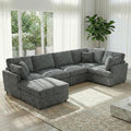 ERYE 122-Inch Modern Corner Modular Sectional Sofa Couches with Ottoman and 4 Toss Pillows Comfy Chenille Upholstered U-Shaped Sofa Convertible L-Shaped Symmetrical Couch