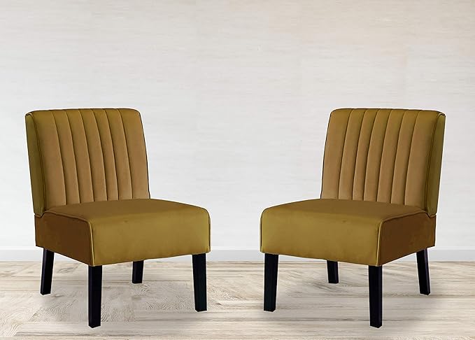 Mid Century Modern Accent Chairs Set of 2 with Minimalist Design Elegant Velvet Upholstery and Solid Wood Legs Ideal for Living Room or Bedroom Yellow