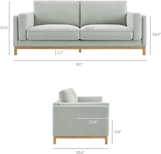 Modway Roscoe 81 Inch Fabric Sofa in Mist - Comfortable Upholstered Deep Seat Couch for Living Room Apartment or Office Seating