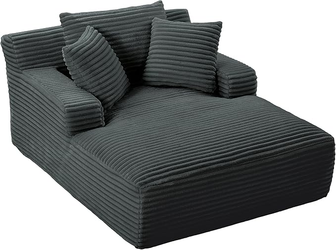 Oversized Chaise Lounge Chair Indoor Bedroom Single Deep Seat Comfy Corduroy Upholstered Sofa Bed No Assembly Required Sleeper Chair Sofa for Living Room (Grey)