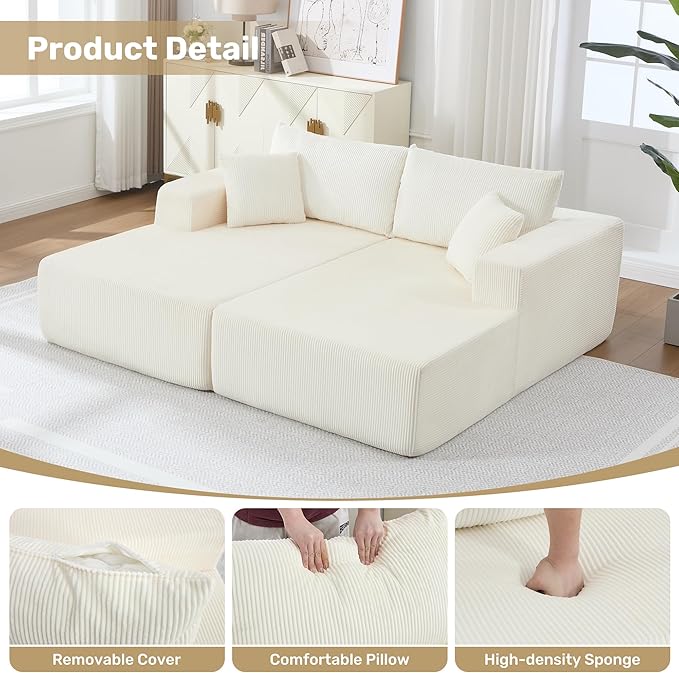 Modular Sectional Sofa81.4 Boneless Sofa for Living RoomLoveseat Sofa Deep Seat Cloud CouchesCorduroy Upholstered Corner Sofa CouchNo Assembly RequiredBeige