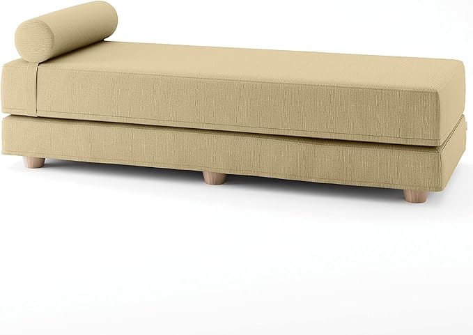 Jaxx Alon Daybed - Fold-Out Sleeper Chaise with Premium Memory Foam Queen-Size Mattress - Made in The USA - Camel