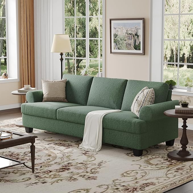91 Inch Lawson Sofa with Extra Deep Seats Oversize Mid-Century 3-Seat Sofa Couch for Living Room Apartment Lounge Green