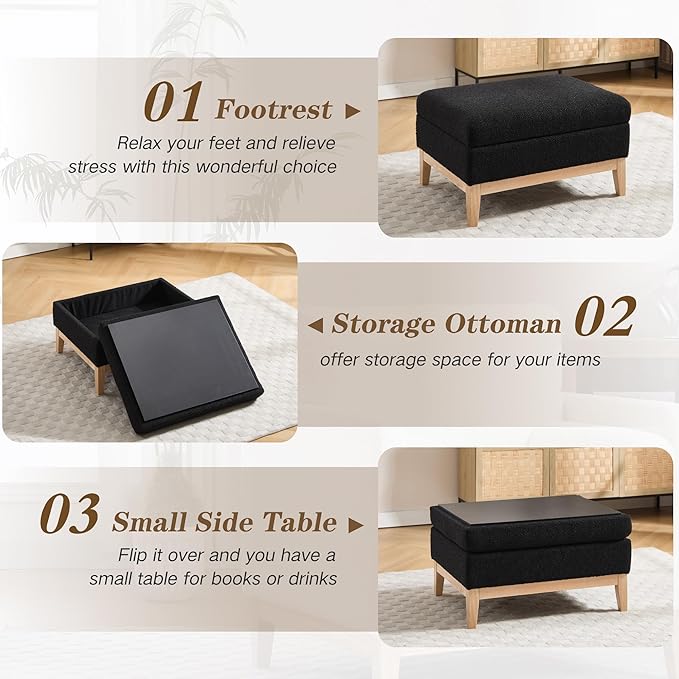 Mlmh &amp Kngwa 35.43 W Accent Chairs with Ottoman Upholstered Accent Chairs Ottoman Set with Natural Wood Legs Single Sofa Wingback Armchair for Living Room Bedroom Black