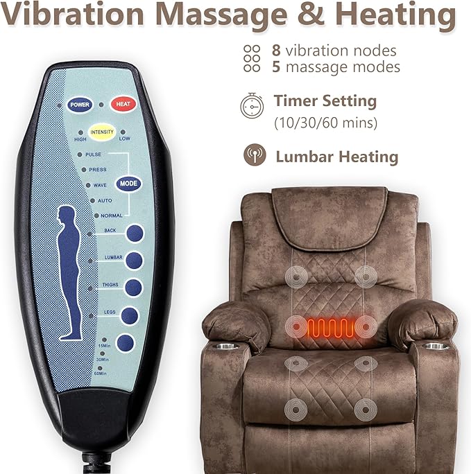 Oversized Power Lift Recliner Chair for Big and Tall 400 LBS Dual Motor Electric Recliner with Heat Massage 180° Zero Gravity Sofa Chair for Living Room Home Theater Velvet Brown