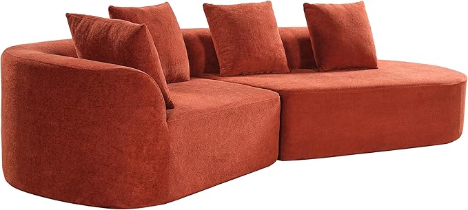 Merax 2-Piece 116 L-Shaped Modular Sectional Sofa Set 4 Seat Fully Assembled Curved Upholstery Couch with High-Density Compressed Sponge Chaise Lounge &amp 4 Pillows for Living Room Orange