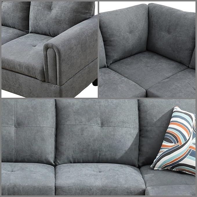 FONTOI L Shaped Sectional Couches Modern Modular Sectional Sofa for Living Room Bedroom Furniture Comfortable 4 Seat Couch with Ottoman Storage &amp Chaise Gray
