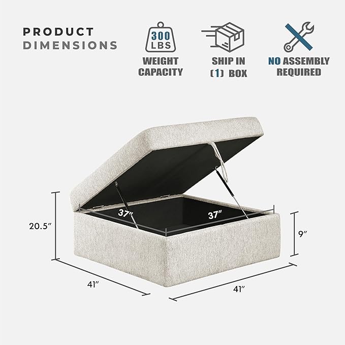 Lexicon 41 W Storage Ottoman with Casters Textured Microfiber Upholstered Square Ottoman Foot Stool Foot Rest for Living Room Module for Sectional Couch No Assembly Required Microfiber Beige