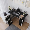 L Shape Small Desk - Computer Corner Desk with 3 Drawers and 2 Shelves 53 inch Home Office Table with Storage Cabinet for Gaming Writing Study White+Black