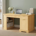 55'' Fluted Executive Desk with Storage Cabinet &amp Drawers Modern Computer Writing Desks with Power Outlet Pegboard Built-in Shelves and Keyboard Tray for Home Office Natural Wood