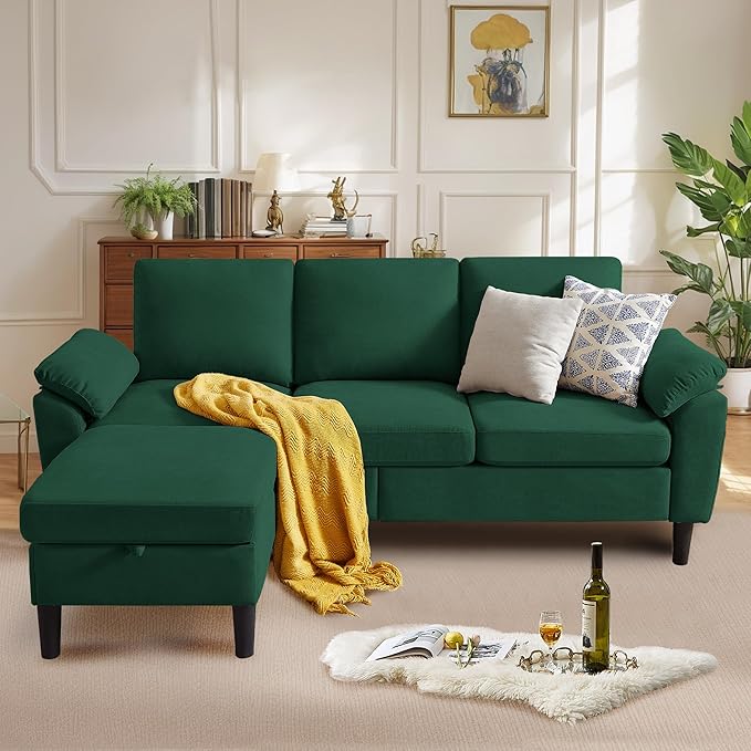 79 Convertible Sectional Sofa Modern L Shaped 3 Seat Couch with Reversible Ottoman for Living Room (Green)