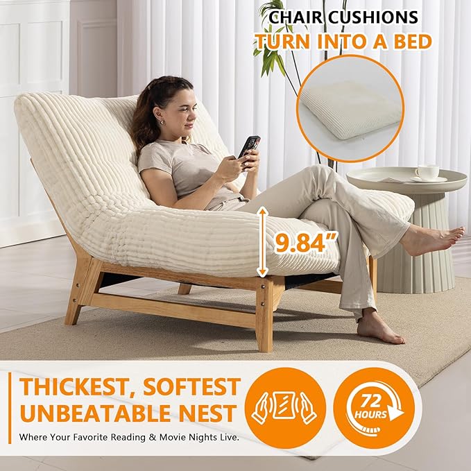 Giant Cloud Lounge Accent Chair for Reading Big Comfy Cloud Chair with Frame for Living Room Bedroom Patio Corduroy|Oversized|44 Inch (White)