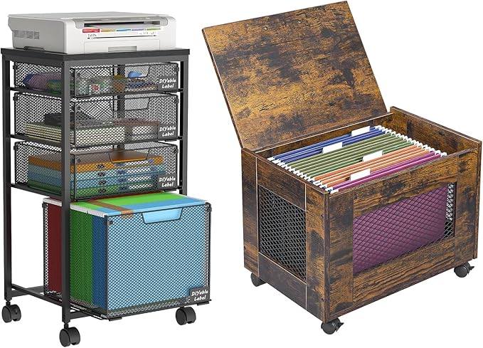 Rolling File Cabinet Cart Hanging File Organizer Box with Lid for Home Office Small Filing Cabinet on Wheels Under Desk