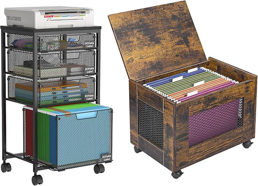Rolling File Cabinet Cart Hanging File Organizer Box with Lid for Home Office Small Filing Cabinet on Wheels Under Desk