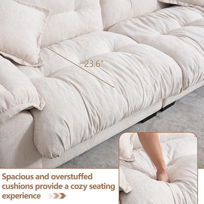 KIVENJAJA 90.5”W Oversized Cloud Loveseat Sofa Modern Chenille Tufted Deep Seat Sectional Couch Overstuffed Comfy Love seat with Pillows for Living Room Apartment Small Space Beige