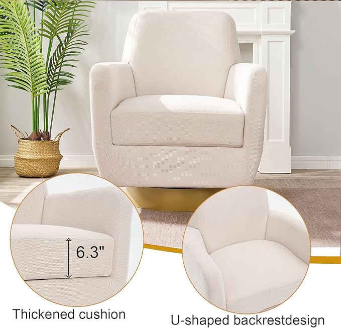 360 Degree Rotation Armchair Cotton Linen Skin Friendly Fabric Ergonomic Design Living Room Chair Bedroom Chair Living Room Chair Suitable for Indoor Home