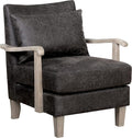 HOMES: Inside + Out Turney Faux Leather Upholstered Arm Chair with Pillow Back and Wooden Arm for Living Room Bedroom Light Gray