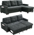 Ucloveria Reversible Sectional Sofa Couch Sleeper Sofa Bed with Storage Chaise Pull Out Couch Bed for Living Room L-Shape Lounge 2 in 1 Sectional Couch with Pull Out Bed Black