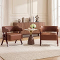STHOUYN Leather Accent Chairs Barrel Chair with Solid Wood Frame Mid-Century Modern Wooden Armchair with Wraparound Back Comfy Office Reading Chair for Living Room Bedroom (2 Brown)