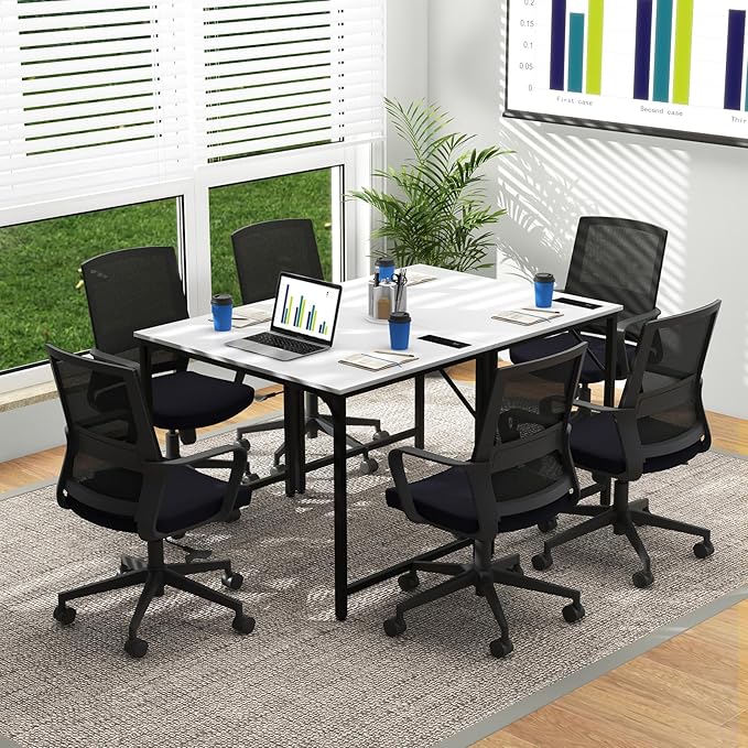 32 Inch Computer Desk Set of 2 Modern Writing Desk with Heavy-Duty Metal Frame Storage Bag &amp Charging Station Rectangular Home Office Workstation Table for Conference Study &amp Meeting Room