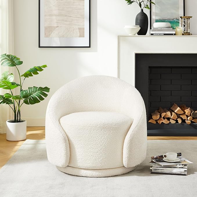 VANOMi 34 Swivel Accent Chair Oversized Armchairs for Living Room Comfy Sharpa Chair Reading Chairs for Bedroom Corner Apartment White