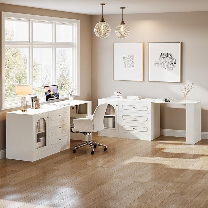 Tribesigns 78 L Shaped Desk with Storage Modern Corner Desk with 3 Drawers for Small Space Reversible L Shape Desk with Cabinet &amp Adjustable Shelves for Home Office Bedroom (White)