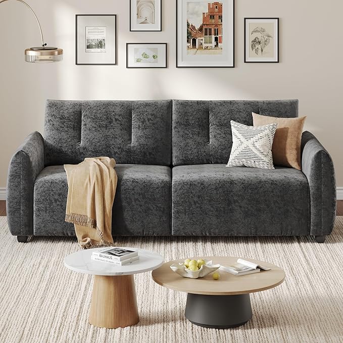 84.5 Inch Loveseat SofaModern Couch and SofaFeather-tip armrest DesignSturdy and Easy InstallationSmall Sofa for Living Room Bedroom Office and ApartmentChenille FabricGray