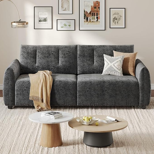 84.5 Inch Loveseat SofaModern Couch and SofaFeather-tip armrest DesignSturdy and Easy InstallationSmall Sofa for Living Room Bedroom Office and ApartmentChenille FabricGray