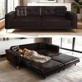 92 King Pull Out Sofa Bed PU Leather Convertible Sleeper Couch with Tufted Design Oversized 4-Seater Modern Mid Century Sectional Couch for Living Room Small Spaces Dark Brown