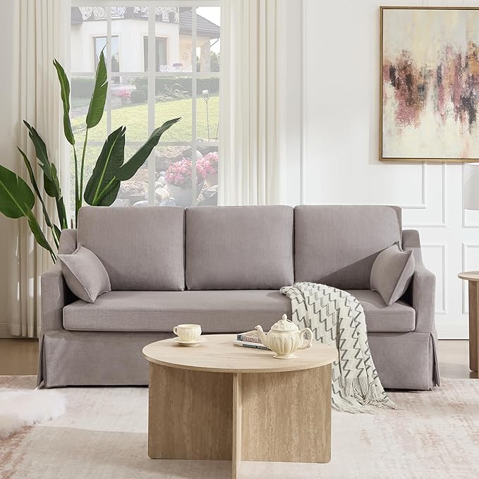 Tbfit 80.7 Slipcovered Couch 3 Seater Sofa Vintage Sofas with Removable Cover Pocket Spring Cushion Mini Couches Living Room Furniture for Home Apartment Farmhouse Gray