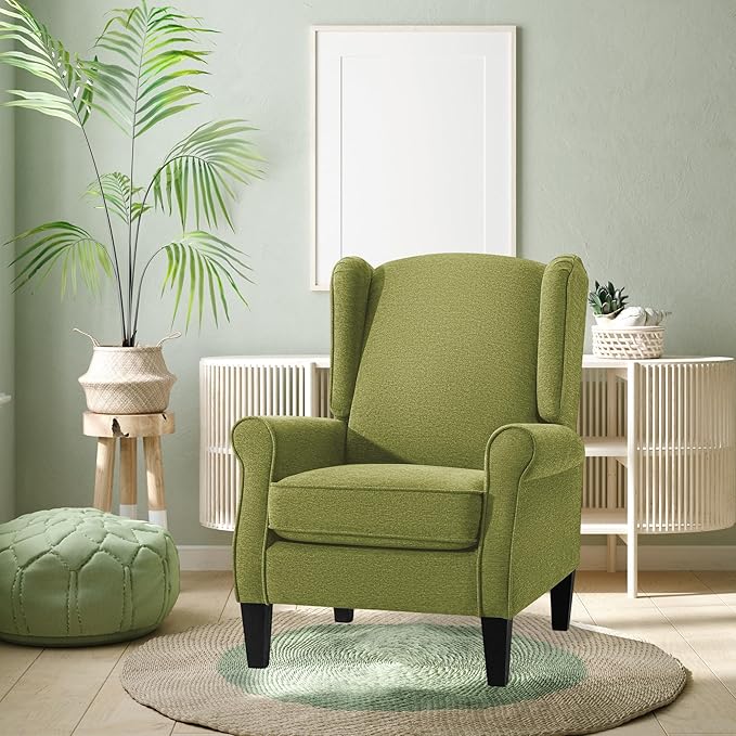 Accent Chair Modern Living Room Chairs with Wingback Comfy Upholstered High Back Single Sofa for Bedroom Mid-Century Reading Armchair Sillas para Sala