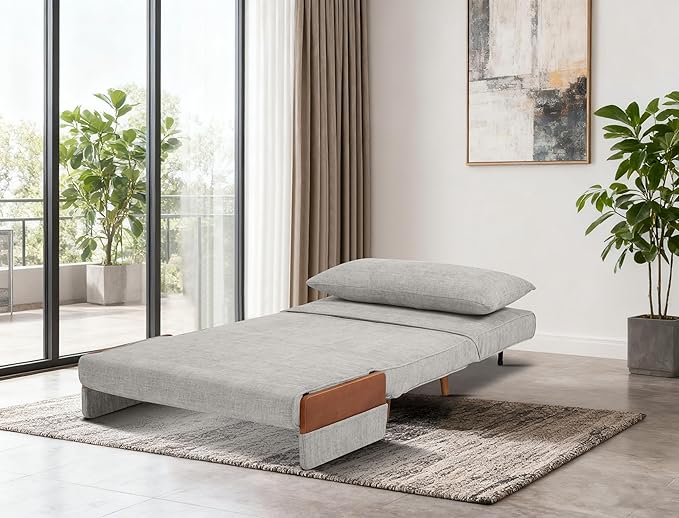 3 in 1 Sleeper Chair Bed Foldable Convertible Chair with Armrest Thickened Cushion and Sponge OTE Fabric Adjustable Backrest Upholstered Accent Sofa for Apartment/Bedroom/Office - Dark Grey