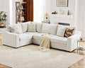 ABCASA 112 Oversized V-Shaped Modular Sectional Couch with Chaise Corner Sectional Sofa 5-Seater Deep Seat Cloud Couch Reversible Corner Upholstered Soft Linen Couches for Living Room Ivory | Brea