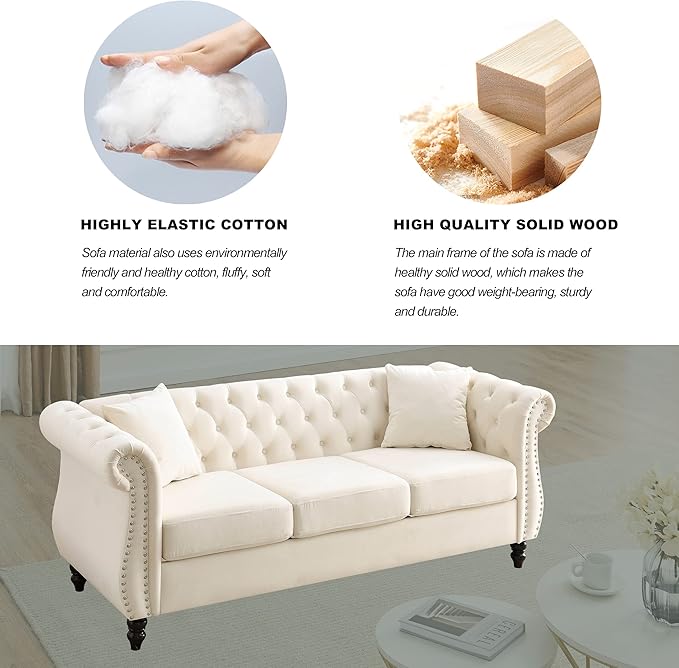 Oversized Velvet Loveseat 80 Inch Sectional CouchLuxury 3 Seater Deep Couch with NailheadUpholstered Sofa for Living Room Bedroom Apartment