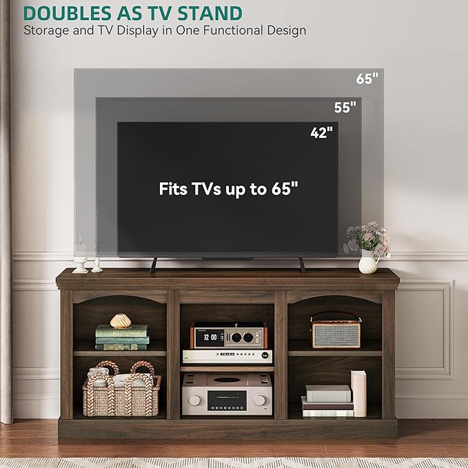 YITAHOME Farmhouse TV Stand for 65 Inch TV Entertainment Center with Adjustable Shelf Large TV Console Table for Living Room (Walnut)