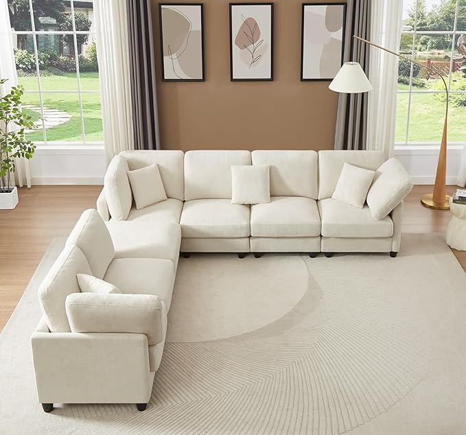 7 Seater Oversized Modular Sectional Sofa Deep Seat Cloud Couch - Free Combination Convertible Lounge Sofa Couch with Movable Ottoman for Living Room Apartment Office