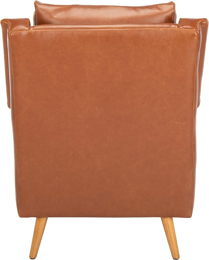 Safavieh Home Astrid Mid-Century Cognac Faux Leather and Natural Arm Chair