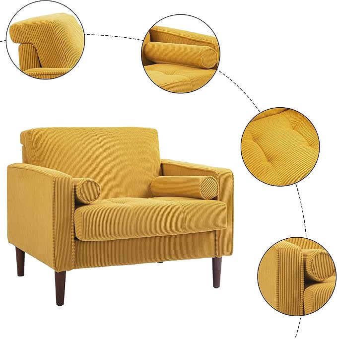 Lumibee Corduroy Accent Chair Modern Upholstered Armchair with Large Seat for Living Room Comfy Single Reading Sofa Chair for Bedroom-Yellow