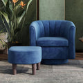LINSY Swivel Accent Chair with Ottoman: Small Velvet Barrel Chair 360 Swivel Modern Armchair Upholstered Reading Chair with Footrest for Living Room Bedroom Study Room (Blue)
