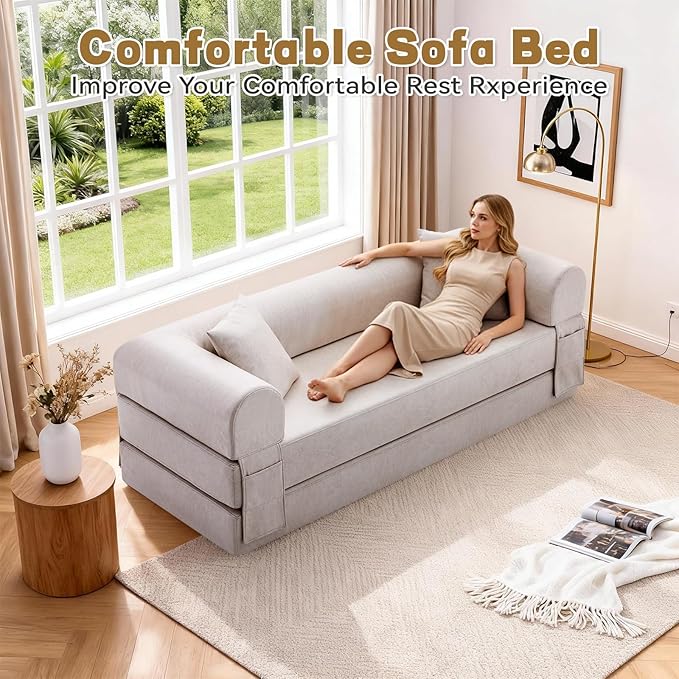 Convertible Sleeper Sofa Bed78.5 Inch Faux Leather Futon Couch with Pillows &amp Storage Pocket5-in-1 Folding Sofa Bed Queen with Pull Out BedsBoneless Couches for Living RoomCouch in a BoxBeige