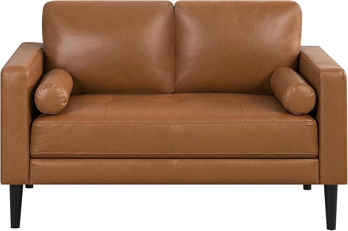 Naomi Home Genuine Leather Loveseat - Revel in Exquisite Leather Opulence - Unparalleled Luxury Mid Century Loveseat Embodiment of Cozy Lounging and Contemporary Design Tan