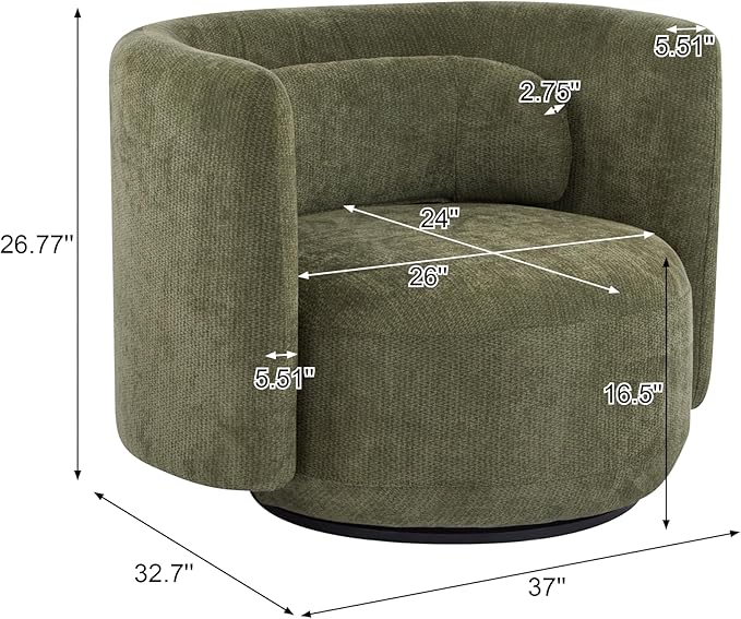 Christopher Knight Home Tanzy 360-Degree Swivel Barrel Chair Upholstered Lounge Chair Indoor Comfy Armchair with Lumbar Pillow for Living Room Thick Cushion Metal Base and Wood Frame Green