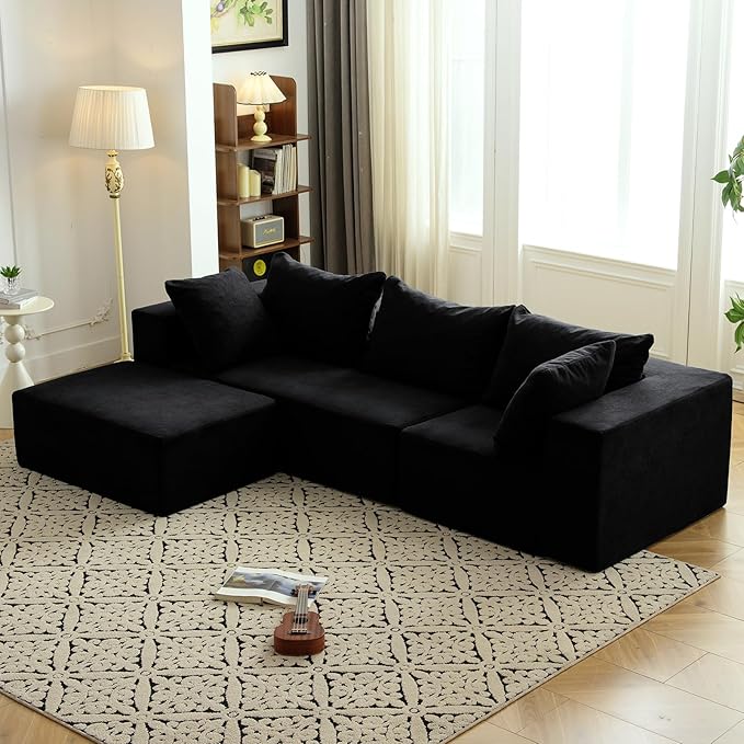 Vamcheer Modular Sectional Sofa - Modern L Shaped Boneless Couch with Deep Seat Upholstered Sectional Couches for Living Room Bedroom Office No Assembly Required Black