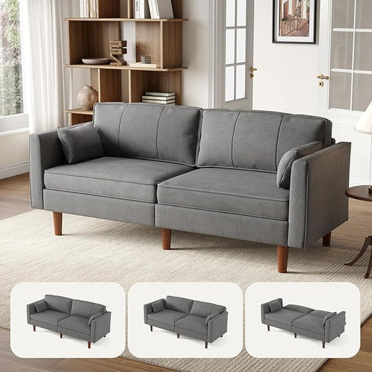 ONBRILL 71 Futon Sofa BedConvertible Sleeper Couch with Adjustable Backrest Folding Loveseat for Apartment Living Room Office Faux LeatherGrey