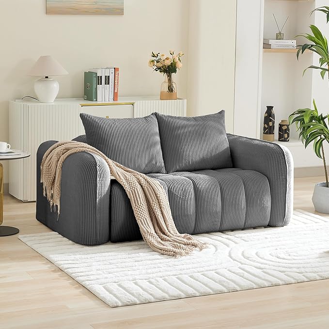 Corduroy Boneless Living Room Sets Modern Upholstered Loveseat with 2 Signle Sofa Chairs Comfy Deep Seat Cloud Sofa Couch Sets for Living Room Grey