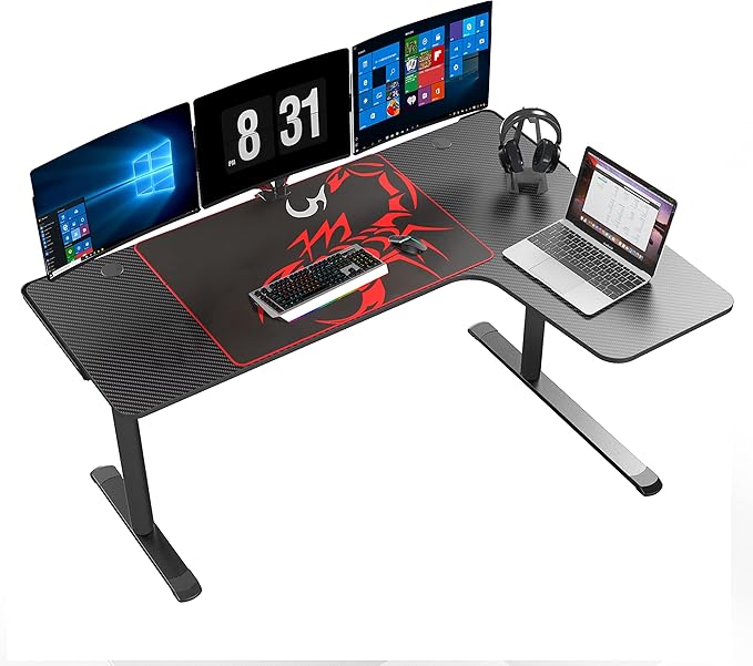 EUREKA ERGONOMIC L Shaped Gaming Desk 60 Inch L60 Home Office Corner PC Computer Gamer Table Large Writing Workstation Gifts w Mouse Pad Cable Management Space Saving Easy to Assemble Right Black