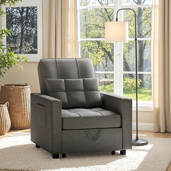 Flamaker Sofa Bed Sleeper Sofa 3-in-1 Adjustable Couch Bed with Modern Linen Fabric Convertible Sleeper Chair Couches for Living Room Apartment and Small Space (Graphite Gray)
