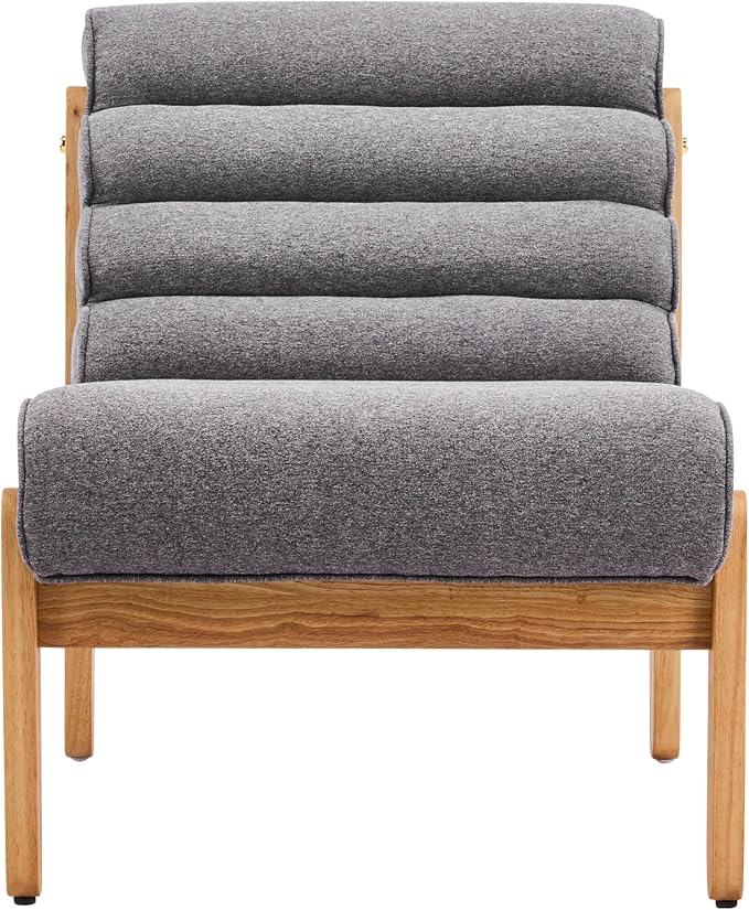 Scott Living Fluffy Low Profile Accent Chair Modern Living Room Armless Lounge Chair Fabric Comfy Reading Chair for Bedroom Wooden Frame and Thick Padded Seat Grey+Natural