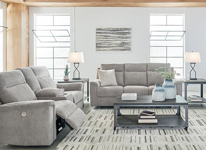 Signature Design by Ashley Barnsana Minimalist Power Reclining Sofa with USB Charging Ports Light Gray