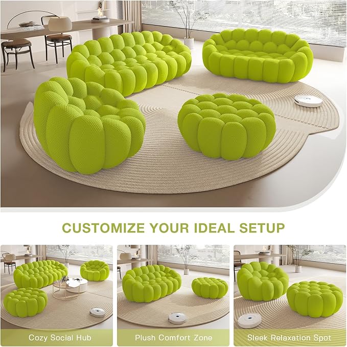 WJShome Bubble Couch42 Modern Curved Sofa Morden Lazy Floor Sofa Memory Foam Bean Bag Floor Couch Lounge Chair for Living Room Office Apartment (Lemon Green)